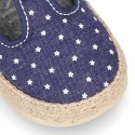 STARS print design cotton canvas little T-Strap shoes espadrille style for babies.