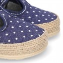 STARS print design cotton canvas little T-Strap shoes espadrille style for babies.