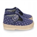 STARS print design cotton canvas little T-Strap shoes espadrille style for babies.