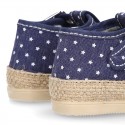 STARS print design cotton canvas little T-Strap shoes espadrille style for babies.