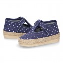 STARS print design cotton canvas little T-Strap shoes espadrille style for babies.