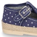 STARS print design cotton canvas little T-Strap shoes espadrille style for babies.