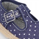 STARS print design cotton canvas little T-Strap shoes espadrille style for babies.