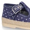 STARS print design cotton canvas little T-Strap shoes espadrille style for babies.