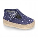 STARS print design cotton canvas little T-Strap shoes espadrille style for babies.