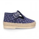 STARS print design cotton canvas little T-Strap shoes espadrille style for babies.