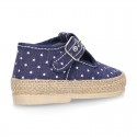 STARS print design cotton canvas little T-Strap shoes espadrille style for babies.