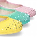 Serratex canvas little Mary Jane shoes Gilda style with STRASS detail.