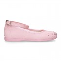 Serratex canvas little Mary Jane shoes Gilda style with STRASS detail.