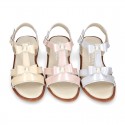 Patent Leather T-Strap Sandal shoes with BOWS and PEARLS for toddler girls.