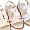 Patent Leather T-Strap Sandal shoes with BOWS and PEARLS for toddler girls.