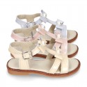 Patent Leather T-Strap Sandal shoes with BOWS and PEARLS for toddler girls.