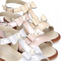 Patent Leather T-Strap Sandal shoes with BOWS and PEARLS for toddler girls.