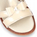 Patent Leather T-Strap Sandal shoes with BOWS and PEARLS for toddler girls.