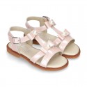 Patent Leather T-Strap Sandal shoes with BOWS and PEARLS for toddler girls.