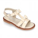 Patent Leather T-Strap Sandal shoes with BOWS and PEARLS for toddler girls.