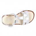 Patent Leather T-Strap Sandal shoes with BOWS and PEARLS for toddler girls.