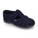 Terry cloth Home shoes T-STRAP SANDAL style with velcro strap.