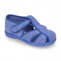 Terry cloth Home shoes T-STRAP SANDAL style with velcro strap.