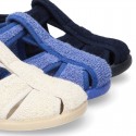 Terry cloth Home shoes T-STRAP SANDAL style with velcro strap.