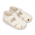 Terry cloth Home shoes T-STRAP SANDAL style with velcro strap.