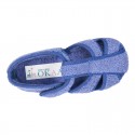 Terry cloth Home shoes T-STRAP SANDAL style with velcro strap.