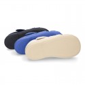 Terry cloth Home shoes T-STRAP SANDAL style with velcro strap.