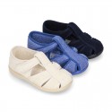 Terry cloth Home shoes T-STRAP SANDAL style with velcro strap.