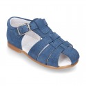 Suede leather little Sandal shoes with buckle fastening.