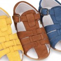 Suede leather little Sandal shoes with buckle fastening.
