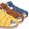 Suede leather little Sandal shoes with buckle fastening.