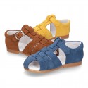 Suede leather little Sandal shoes with buckle fastening.