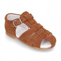 Suede leather little Sandal shoes with buckle fastening.