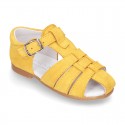 Suede leather little Sandal shoes with buckle fastening.