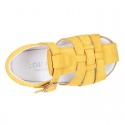 Suede leather little Sandal shoes with buckle fastening.