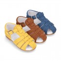 Suede leather little Sandal shoes with buckle fastening.