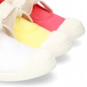 New Cotton canvas Mary Jane shoes ANGEL style with toe cap in seasonal colors.