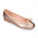 METAL Extra soft leather ballet flats with adjustable ribbon.