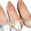 METAL Extra soft leather ballet flats with adjustable ribbon.