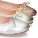 METAL Extra soft leather ballet flats with adjustable ribbon.