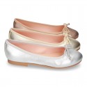 METAL Extra soft leather ballet flats with adjustable ribbon.