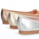 METAL Extra soft leather ballet flats with adjustable ribbon.