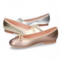 METAL Extra soft leather ballet flats with adjustable ribbon.