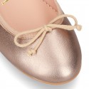 METAL Extra soft leather ballet flats with adjustable ribbon.