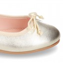 METAL Extra soft leather ballet flats with adjustable ribbon.