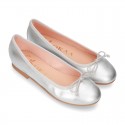 METAL Extra soft leather ballet flats with adjustable ribbon.