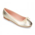METAL Extra soft leather ballet flats with adjustable ribbon.