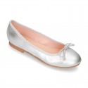 METAL Extra soft leather ballet flats with adjustable ribbon.