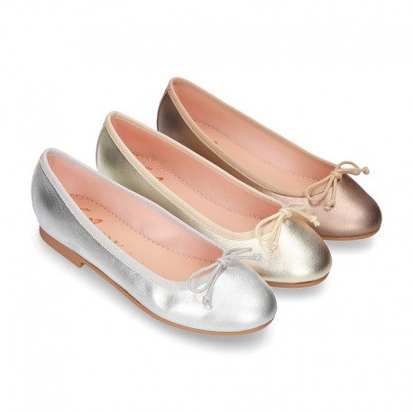 METAL Extra soft leather ballet flats with adjustable R012