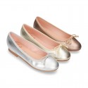 METAL Extra soft leather ballet flats with adjustable ribbon.